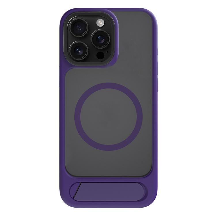 

For iPhone 15 Pro Kalebol MagSafe Invisible Tilt Holder PC Hybrid TPU Case(Purple)