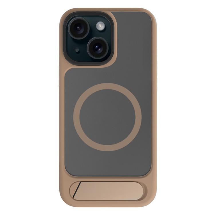 

For iPhone 15 Kalebol MagSafe Invisible Tilt Holder PC Hybrid TPU Case(Desert Gold)
