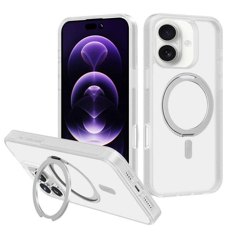

For iPhone 17 Kalebol Rotating Holder MagSafe PC Hybrid TPU Phone Case(White)