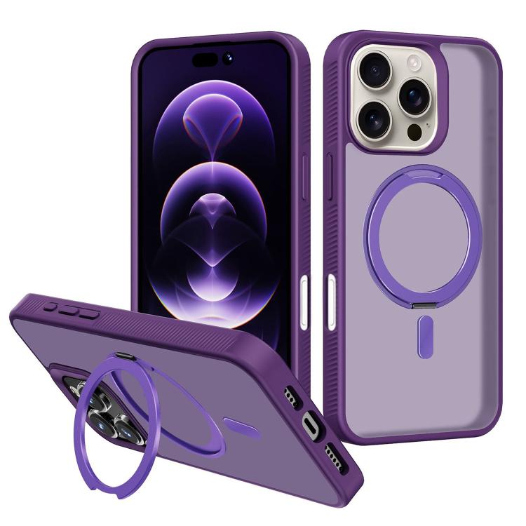 

For iPhone 16 Pro Max Kalebol Rotating Holder MagSafe PC Hybrid TPU Phone Case(Deep Purple)