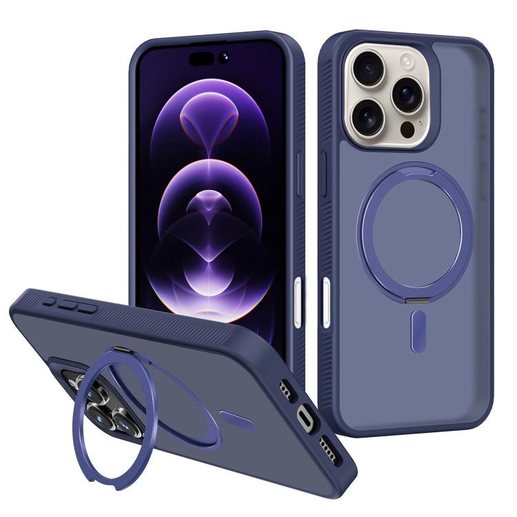 

For iPhone 16 Pro Kalebol Rotating Holder MagSafe PC Hybrid TPU Phone Case(Blue)