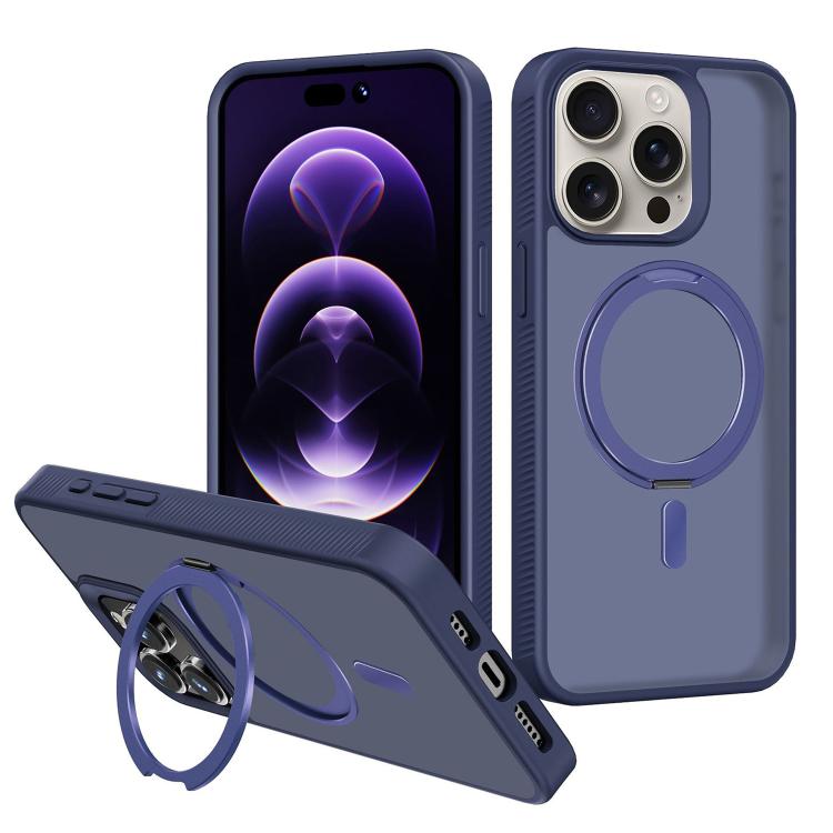 

For iPhone 15 Pro Kalebol Rotating Holder MagSafe PC Hybrid TPU Phone Case(Blue)
