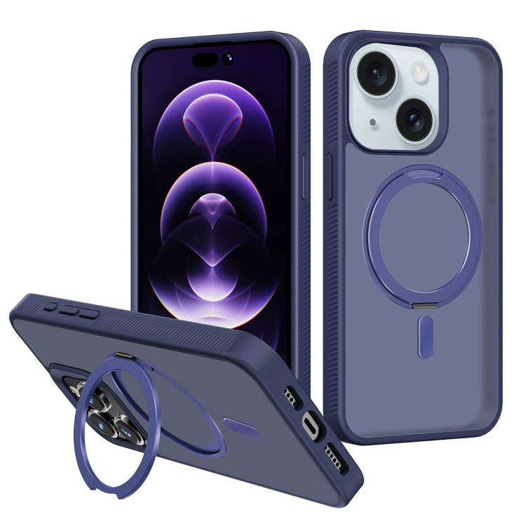 

For iPhone 15 Kalebol Rotating Holder MagSafe PC Hybrid TPU Phone Case(Blue)