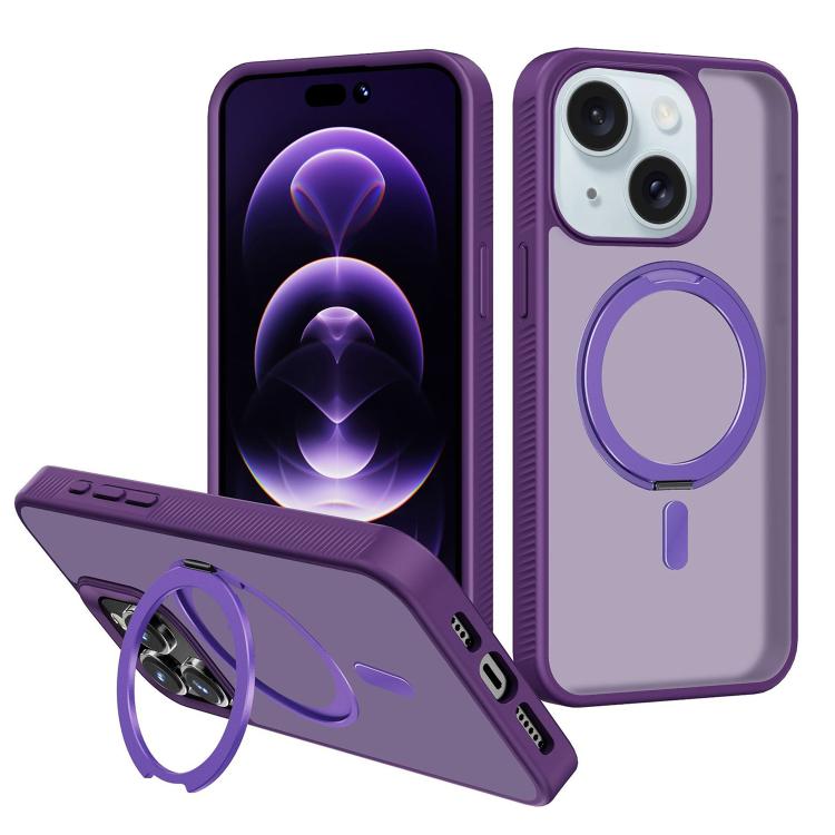 

For iPhone 13 Kalebol Rotating Holder MagSafe PC Hybrid TPU Phone Case(Deep Purple)
