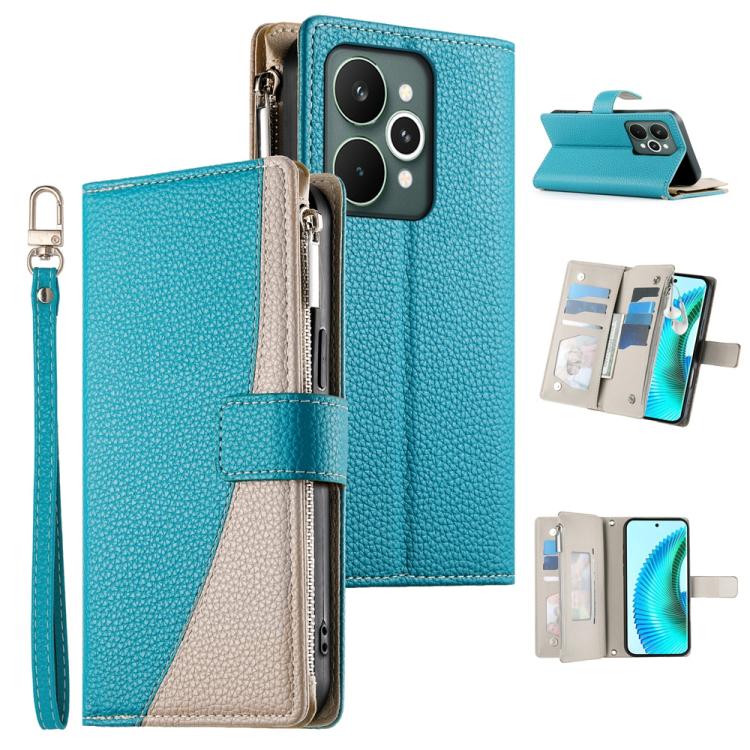 

For Realme 15 5G / Realme 15 Pro 5G Stitching Multi-card Zipper Wallet Leather Phone Case with Short Strap(Blue)
