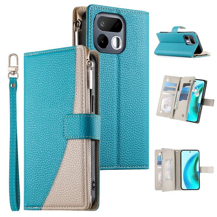For Realme 16T 5G Stitching Multi-card Zipper Wallet Leather Phone Case with Short Strap(Blue) — купить у Sunsky-online WW