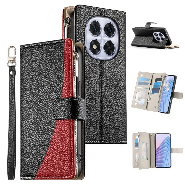 

For Redmi Note 14 Pro 5G / Note 14 Pro+ 5G Stitching Multi-card Zipper Wallet Leather Phone Case with Short Strap(Black)