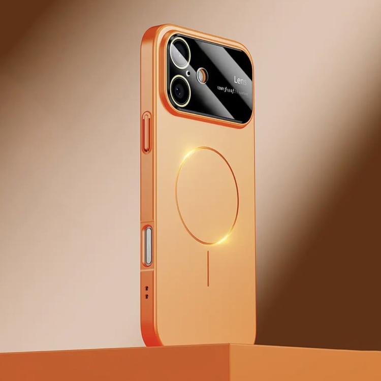 

For iPhone 16 Kalebol Large Window MagSafe Frosted PC Phone Case(Orange)