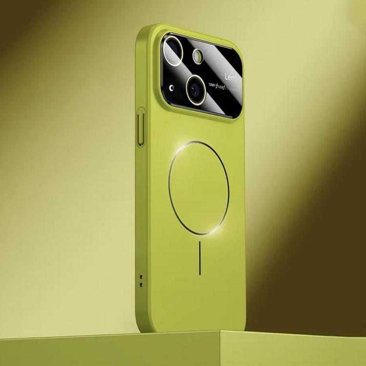 

For iPhone 15 Kalebol Large Window MagSafe Frosted PC Phone Case(Avocado Green)