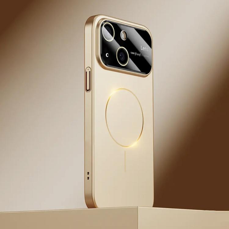 

For iPhone 14 Kalebol Large Window MagSafe Frosted PC Phone Case(Desert Gold)