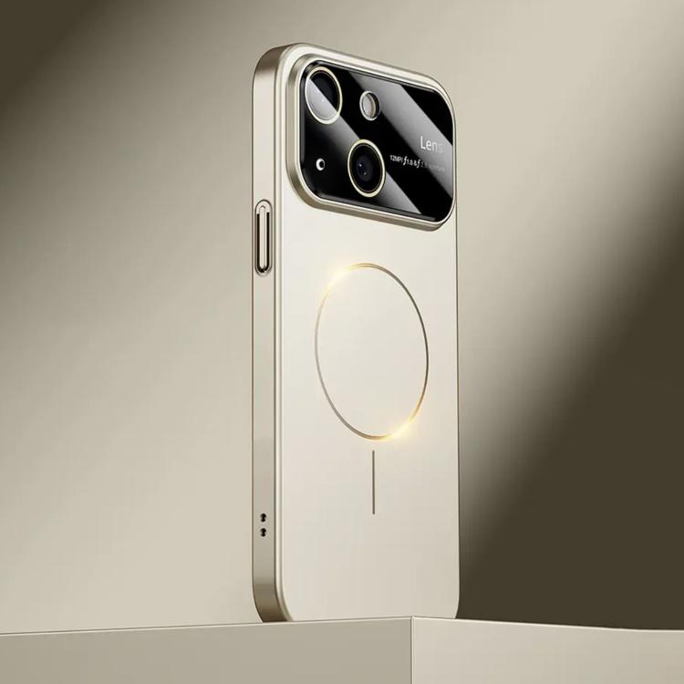 

For iPhone 14 Kalebol Large Window MagSafe Frosted PC Phone Case(Titanium Color)