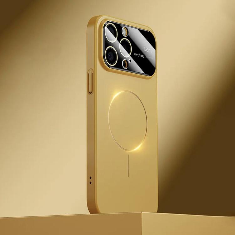 

For iPhone 14 Pro Kalebol Large Window MagSafe Frosted PC Phone Case(Khaki)