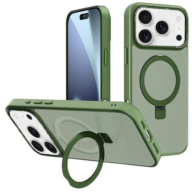 

For iPhone 17 Pro Max Kalebol Metal Lens Frame MagSafe Holder Frosted PC Phone Case(Dark Green)