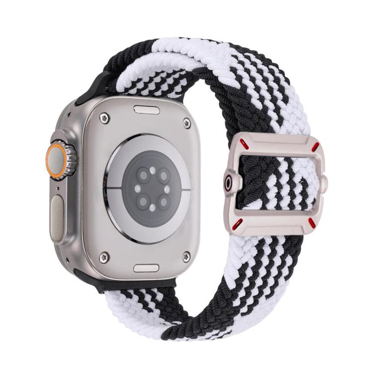 

For Apple Watch 46mm / 49mm / 45mm / 44mm Double Loop Mechanical Buckle Nylon Braid Watch Band(Z Black White)