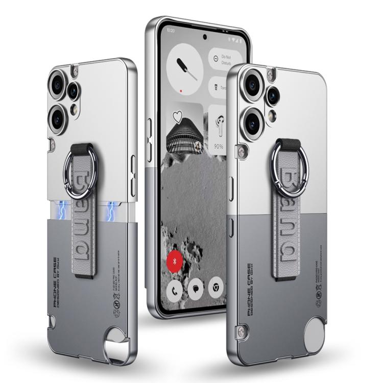 

For Nothing CMF Phone 2 Pro GKK Mortise-Tenon Connection Contrast Color Phone Case with Ring Wrist Strap(White Grey)