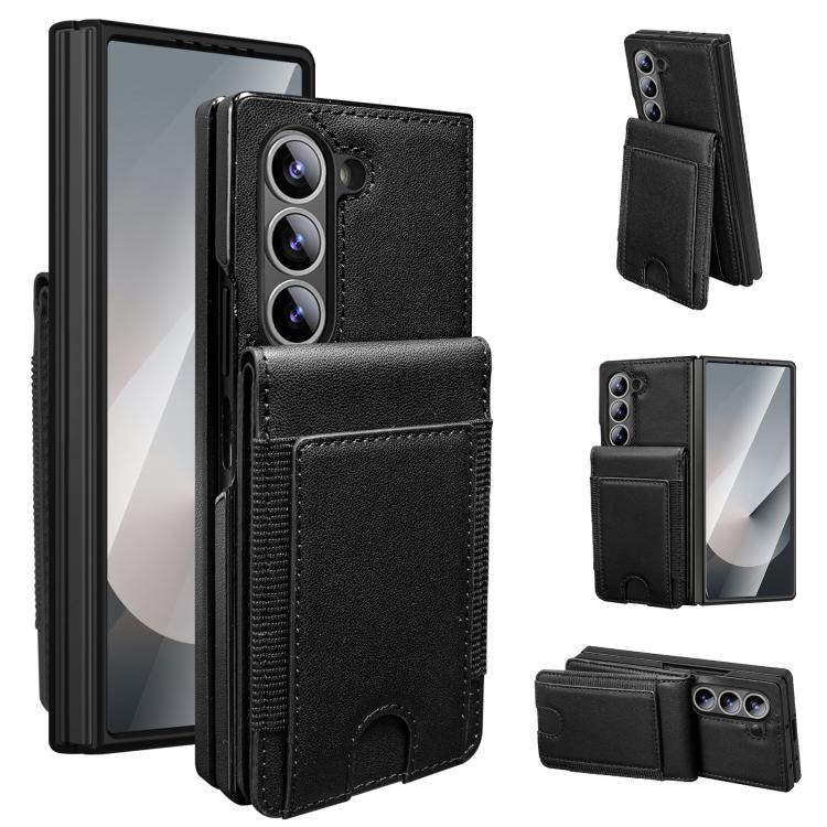 

For Samsung Galaxy Z Fold7 Folding Card Holder Tempered Film Integrated Leather Phone Case(Black)