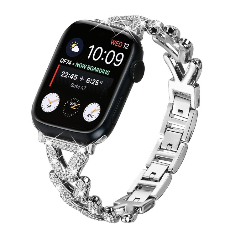 

For Apple Watch 38 / 40 / 41 / S10 42mm 20mm xDfind Small Twist Diamond Metal Watch Band(Silver)