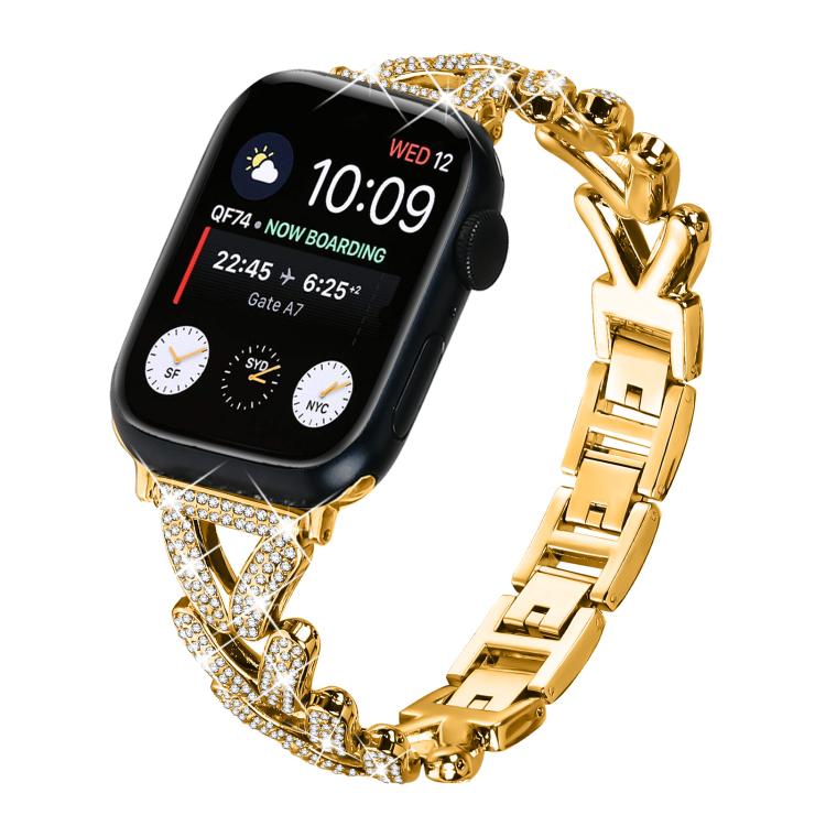 

For Apple Watch 38 / 40 / 41 / S10 42mm 20mm xDfind Small Twist Diamond Metal Watch Band(Gold)