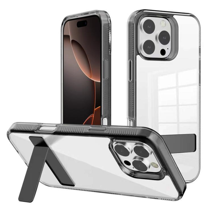 

For iPhone 16 Pro Kalebol Holder Clear Acrylic Hybrid TPU Phone Case(Black)