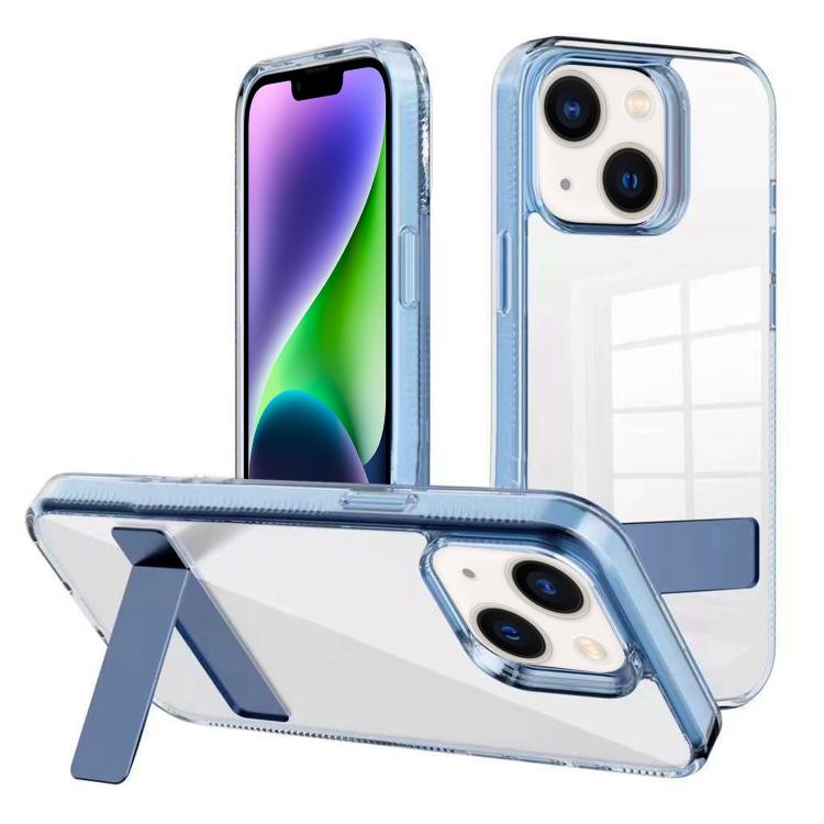 

For iPhone 14 Plus Kalebol Holder Clear Acrylic Hybrid TPU Phone Case(Blue)