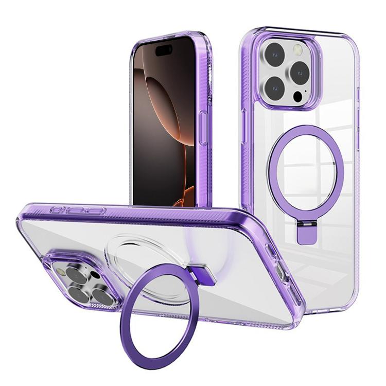 

For iPhone 16 Pro Max Kalebol MagSafe Holder Simple Clear TPU Phone Case(Purple)
