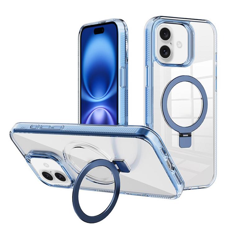 

For iPhone 16 Kalebol MagSafe Holder Simple Clear TPU Phone Case(Blue)