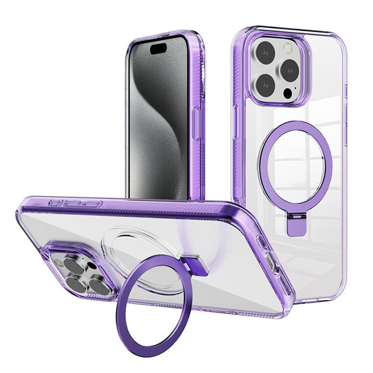 

For iPhone 15 Pro Max Kalebol MagSafe Holder Simple Clear TPU Phone Case(Purple)