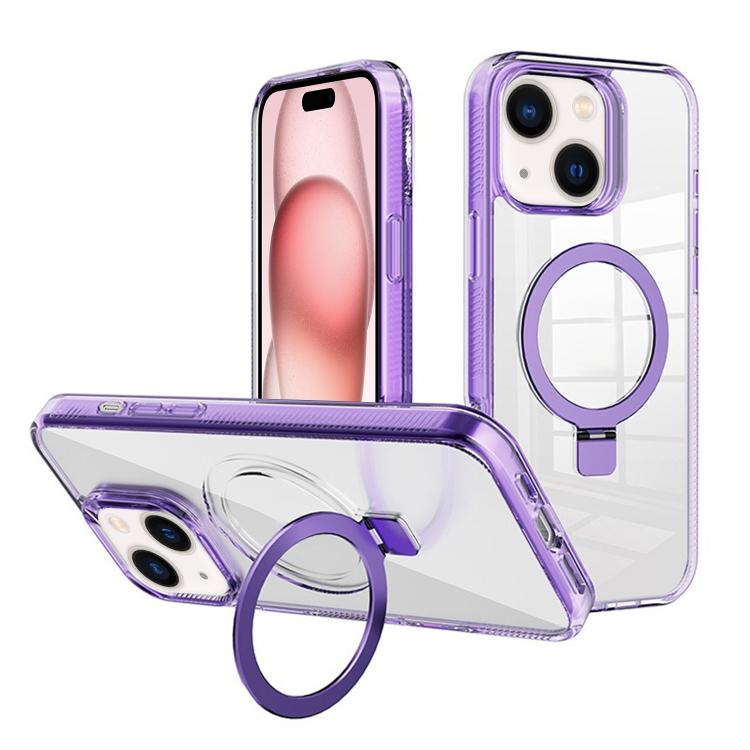 

For iPhone 15 Kalebol MagSafe Holder Simple Clear TPU Phone Case(Purple)