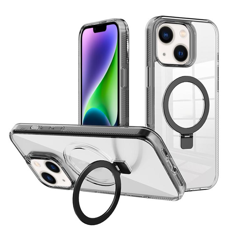 

For iPhone 14 Kalebol MagSafe Holder Simple Clear TPU Phone Case(Black)