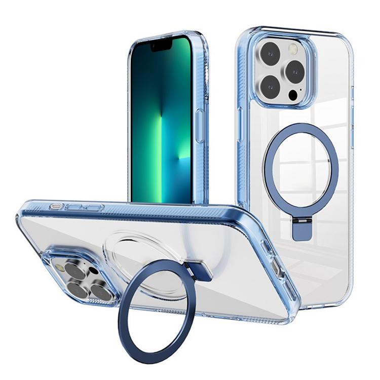

For iPhone 13 Pro Max Kalebol MagSafe Holder Simple Clear TPU Phone Case(Blue)