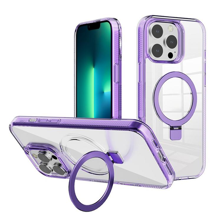 

For iPhone 13 Pro Kalebol MagSafe Holder Simple Clear TPU Phone Case(Purple)