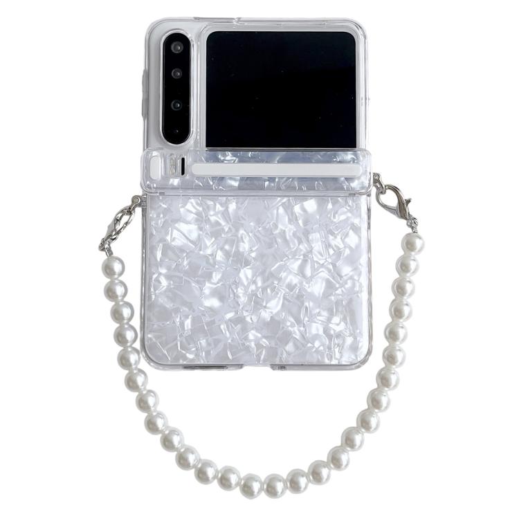 

For Huawei Pura X Side Buckle Axis Pearlescent Shell Texture Phone Case with Bracelet(White)