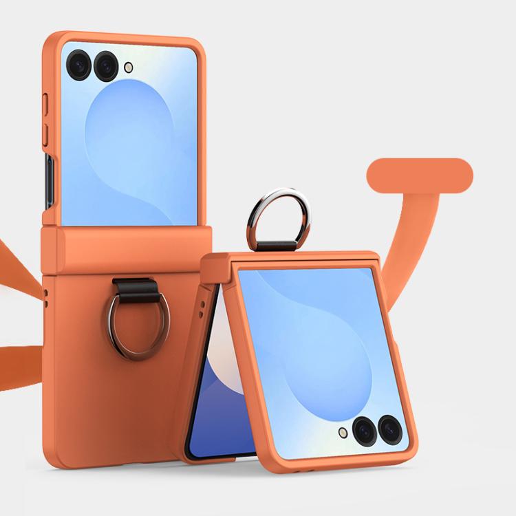 

For Samsung Galaxy Z Flip7 5G Three Parts PC Skin Feel Shockproof Phone Case with Ring(Flaming Orange)
