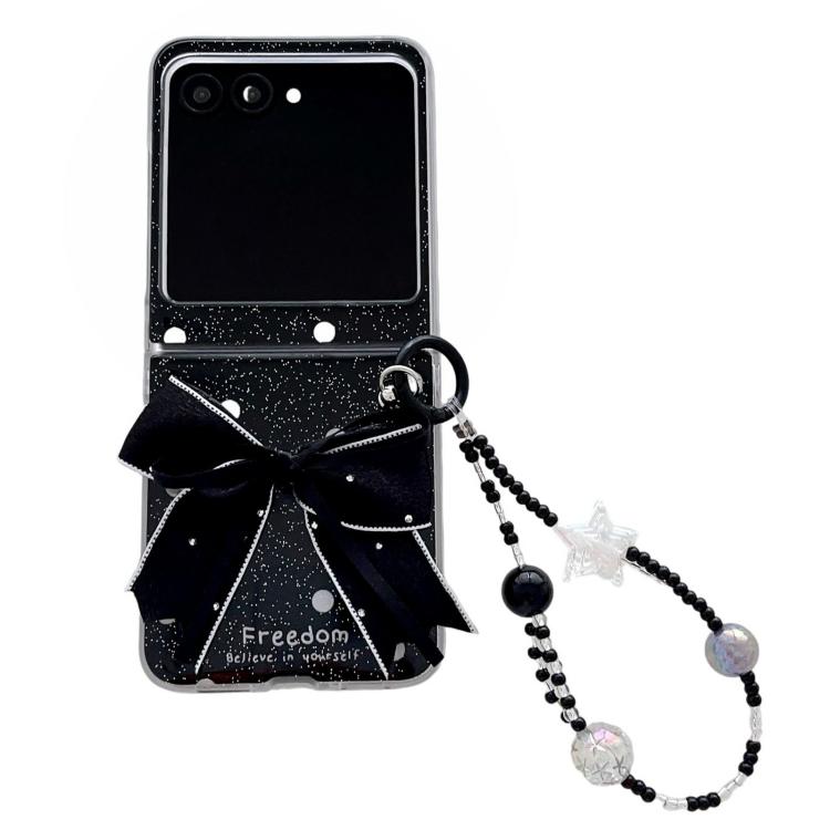 

For Motorola Razr 60 / Razr 50 Glitter Powder Dots Pattern Phone Case with Bow Bracelet(Black)