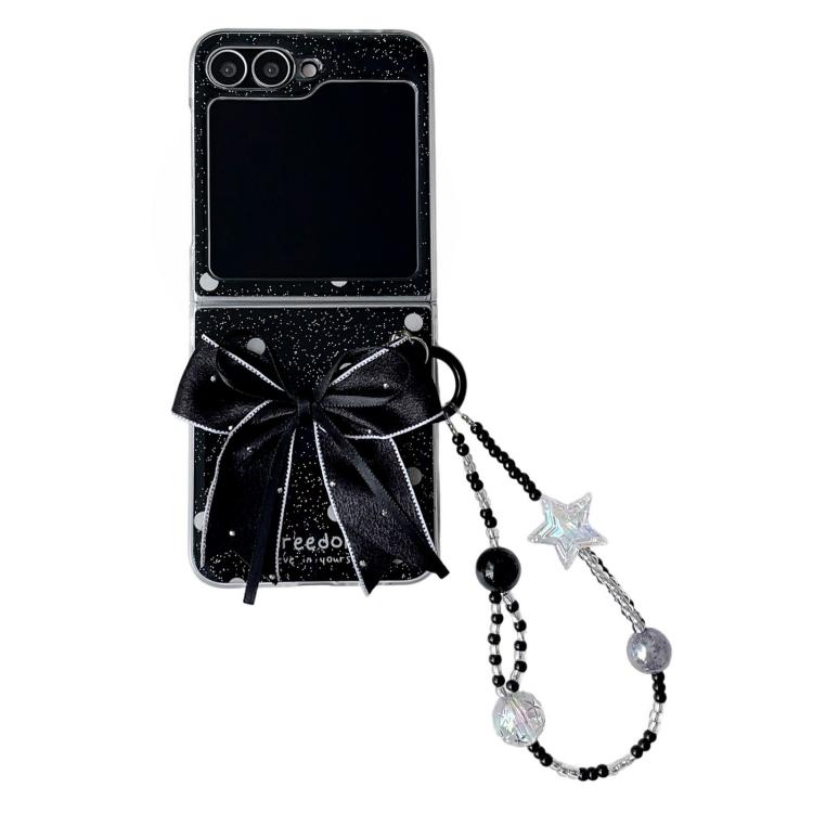

For Samsung Galaxy Z Flip6 Glitter Powder Dots Pattern Phone Case with Bow Bracelet(Black)