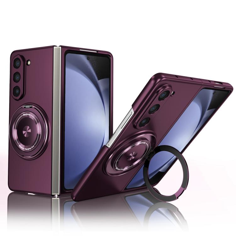 

For Samsung Galaxy Z Fold5 Kalebol MagSafe Rotation Holder PC Phone Case(Wine Red)