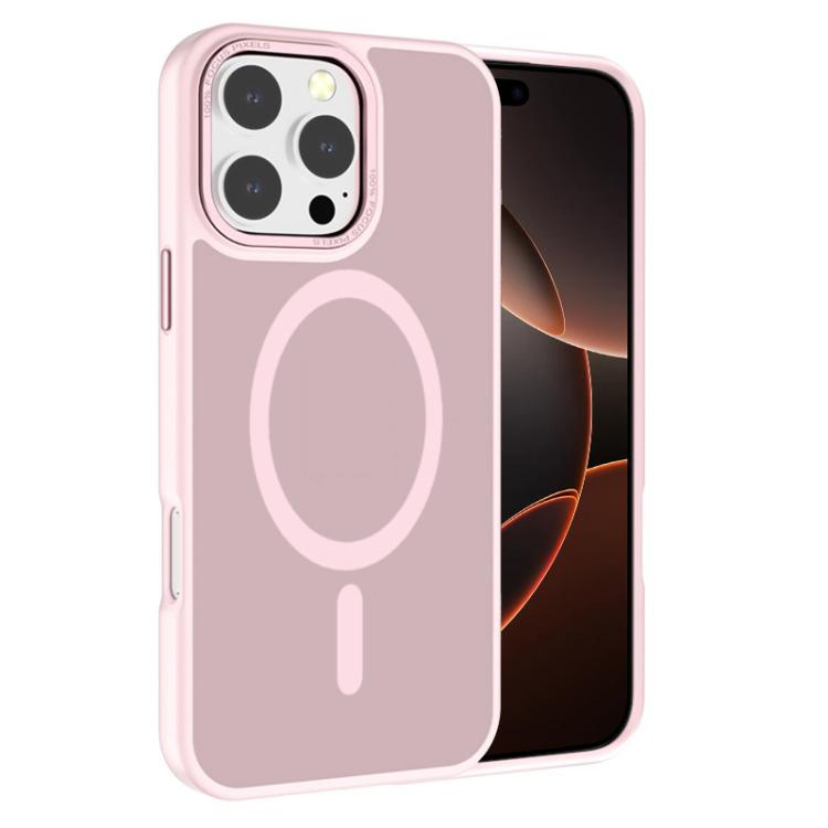 

For iPhone 16 Pro Max Kalebol Metal Lens Frame MagSafe Frosted PC Phone Case(Pink)
