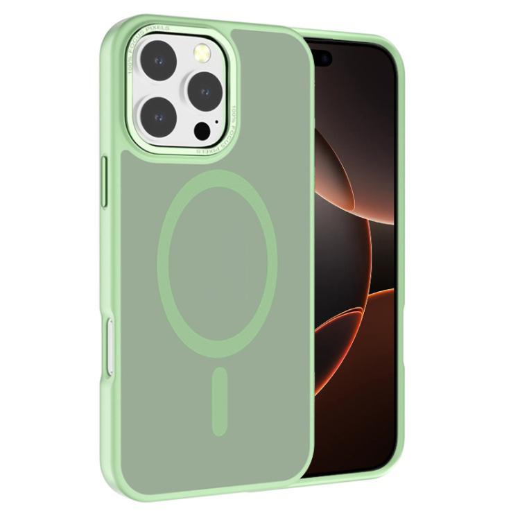 

For iPhone 16 Pro Max Kalebol Metal Lens Frame MagSafe Frosted PC Phone Case(Matcha Green)