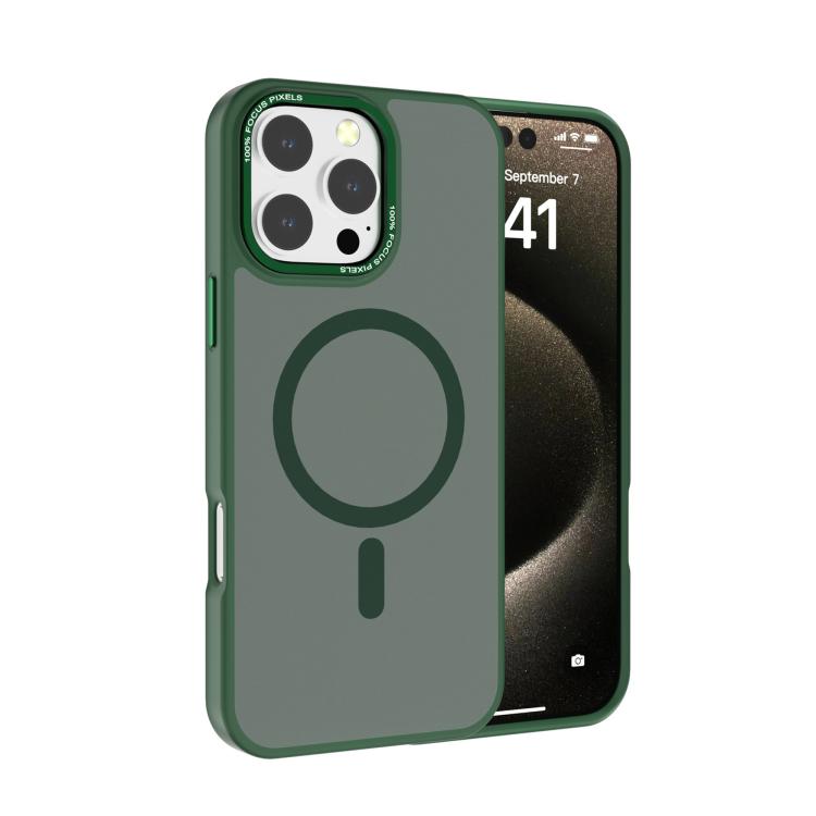 

For iPhone 16 Pro Kalebol Metal Lens Frame MagSafe Frosted PC Phone Case(Dark Green)