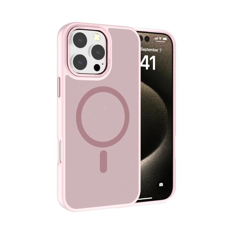 

For iPhone 16 Pro Kalebol Metal Lens Frame MagSafe Frosted PC Phone Case(Pink)
