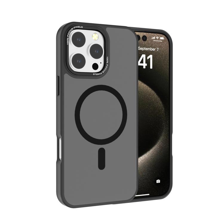 

For iPhone 16 Pro Kalebol Metal Lens Frame MagSafe Frosted PC Phone Case(Black)