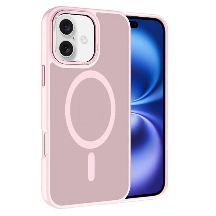 

For iPhone 16 Plus Kalebol Metal Lens Frame MagSafe Frosted PC Phone Case(Pink)