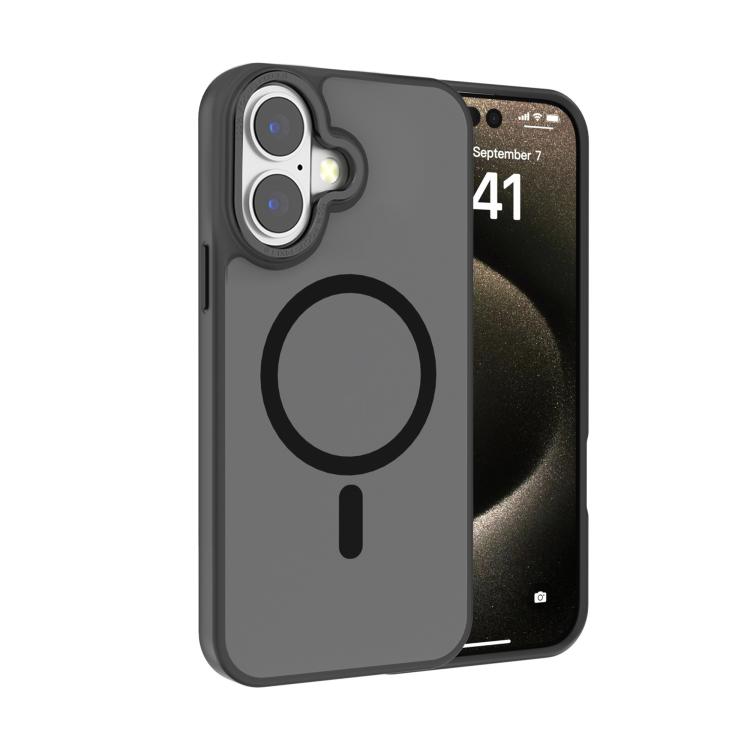 

For iPhone 16 Plus Kalebol Metal Lens Frame MagSafe Frosted PC Phone Case(Black)