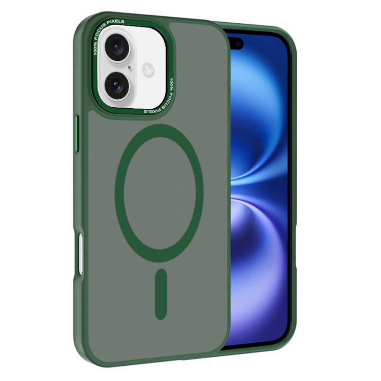 

For iPhone 16 Kalebol Metal Lens Frame MagSafe Frosted PC Phone Case(Dark Green)