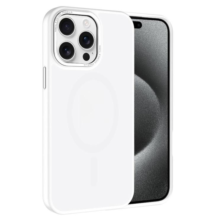 

For iPhone 15 Pro Max Kalebol Metal Lens Frame MagSafe Frosted PC Phone Case(Frosted White)