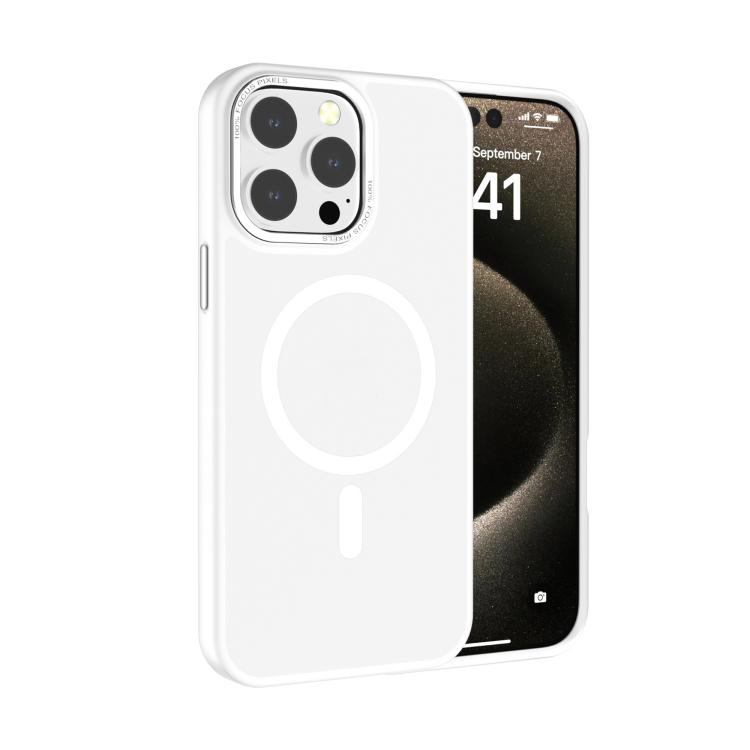 

For iPhone 15 Pro Kalebol Metal Lens Frame MagSafe Frosted PC Phone Case(Frosted White)
