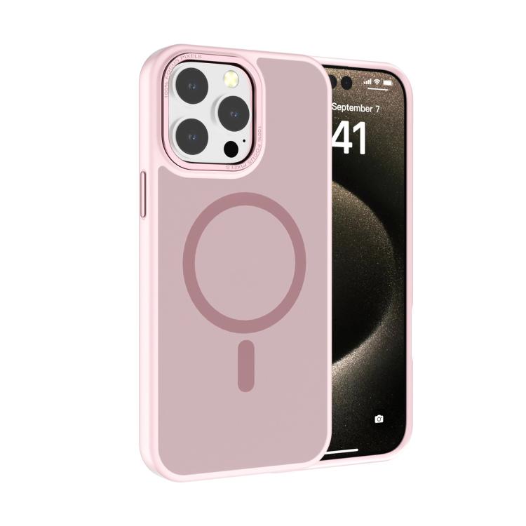 

For iPhone 14 Pro Kalebol Metal Lens Frame MagSafe Frosted PC Phone Case(Pink)
