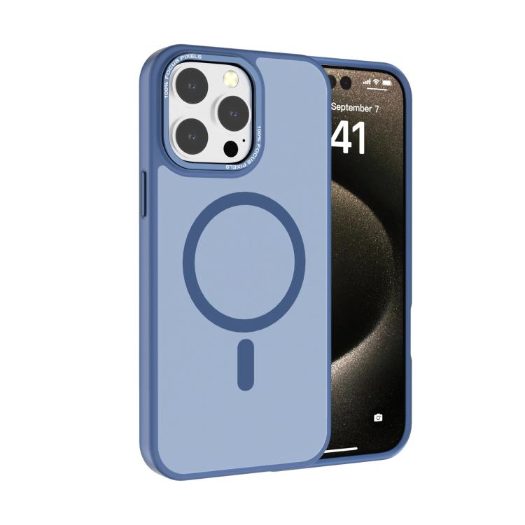 

For iPhone 14 Pro Kalebol Metal Lens Frame MagSafe Frosted PC Phone Case(Sierra Blue)