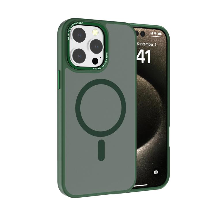 

For iPhone 14 Pro Max Kalebol Metal Lens Frame MagSafe Frosted PC Phone Case(Dark Green)