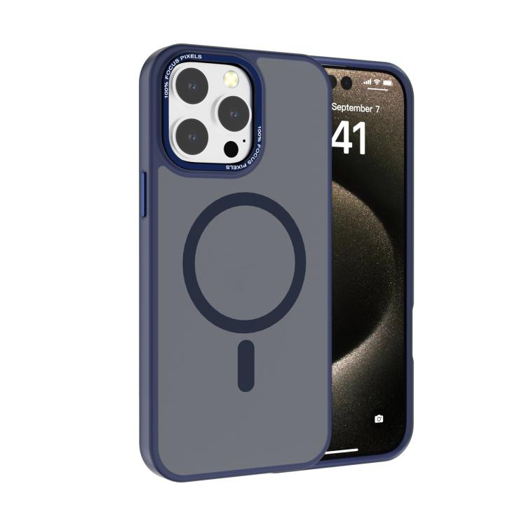 

For iPhone 14 Pro Max Kalebol Metal Lens Frame MagSafe Frosted PC Phone Case(Navy Blue)